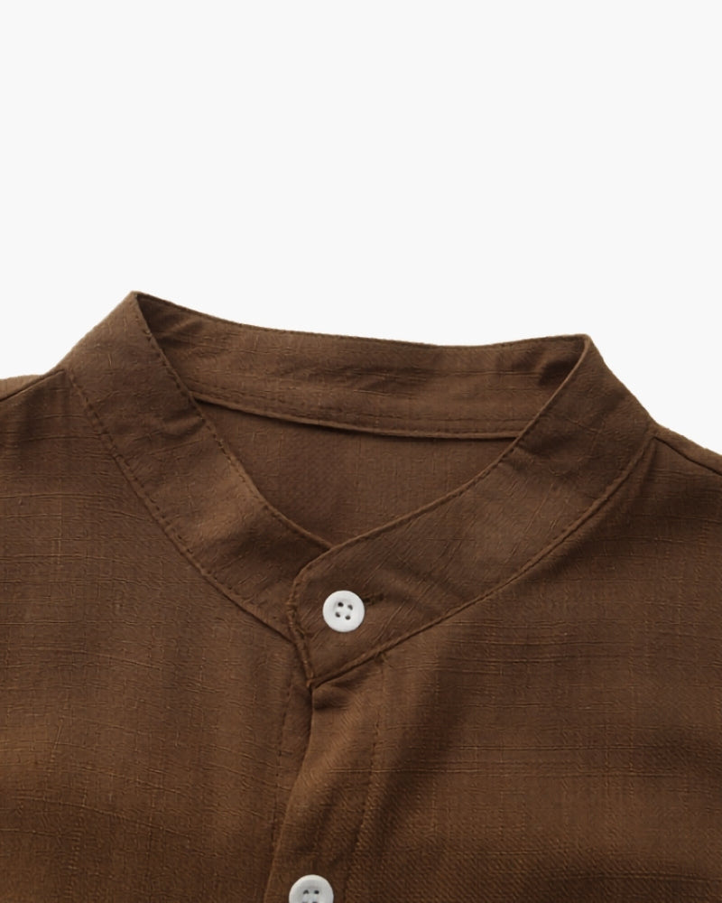 Men’s Mandarin Collar Shirt – Relaxed Fit Textured Cotton Shirt - Montierri