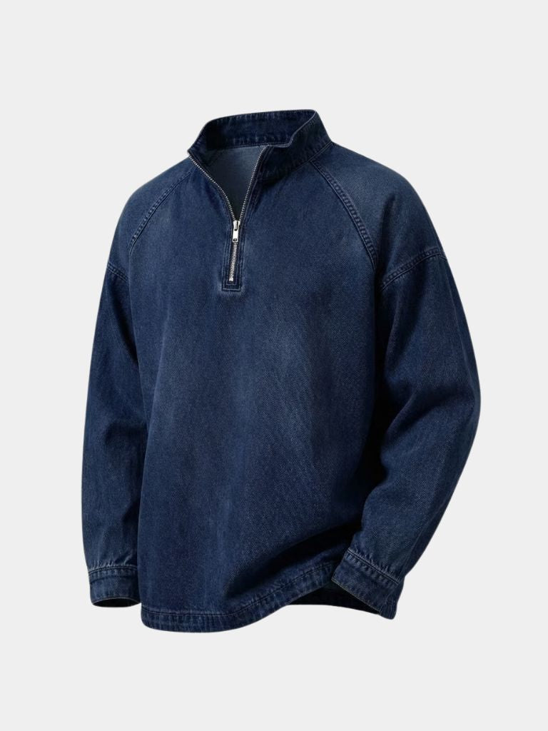 Stonewash Denim Quarter Zip Jacket - Montierri