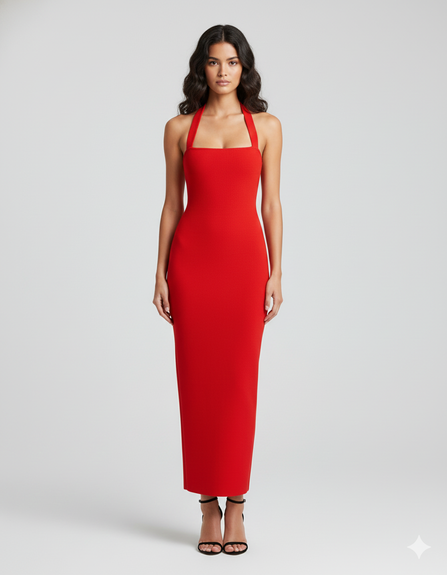 Halter Neck Slim Fit Maxi Dress - Montierri