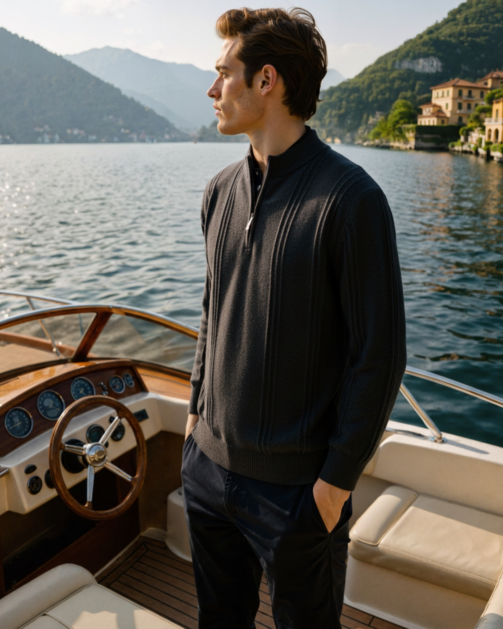 100% Cashmere Ribbed Half Zip - Montierri