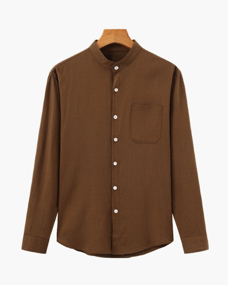 Men’s Mandarin Collar Shirt – Relaxed Fit Textured Cotton Shirt - Montierri