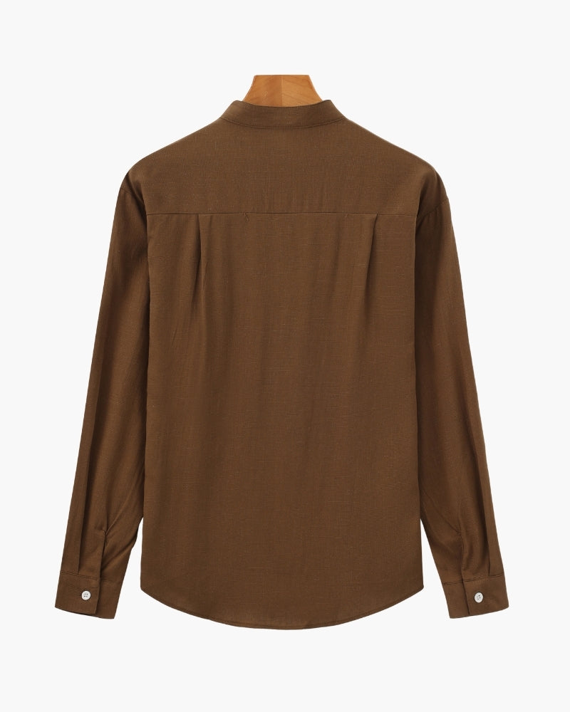 Men’s Mandarin Collar Shirt – Relaxed Fit Textured Cotton Shirt - Montierri
