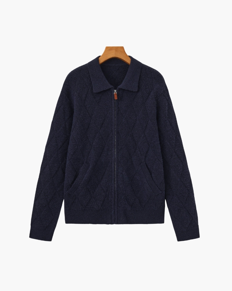 Heritage Diamond Knit Zip Cardigan - Montierri