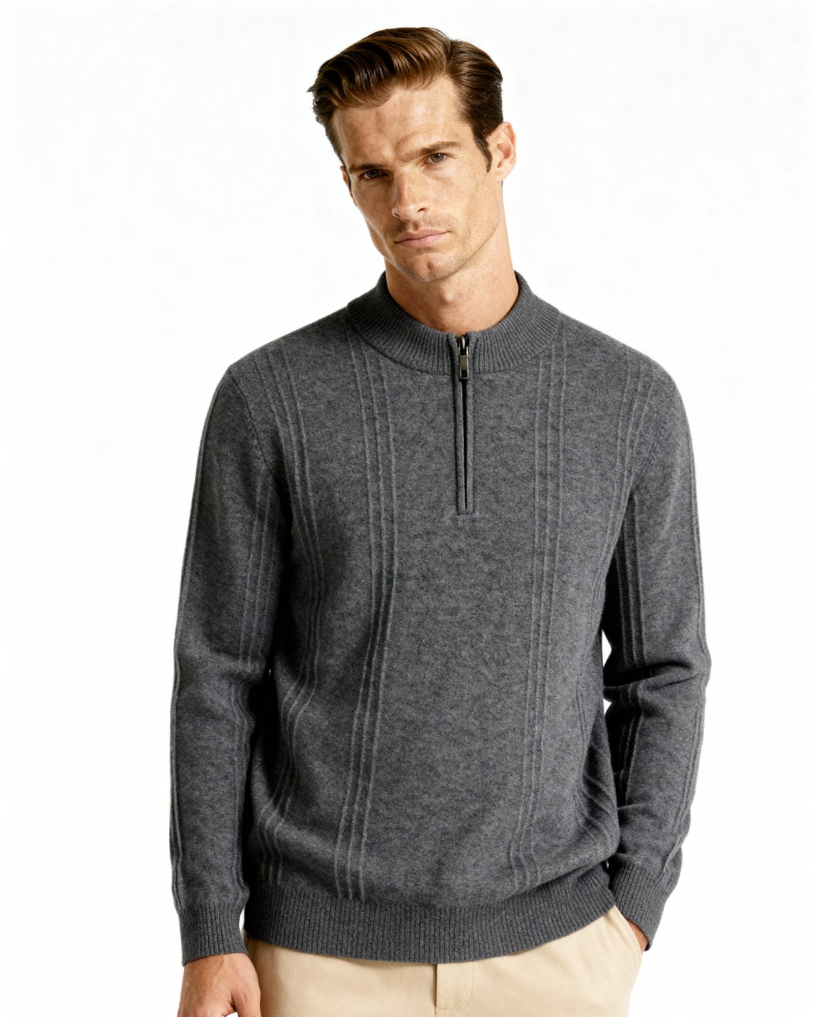 100% Cashmere Ribbed Half Zip - Montierri