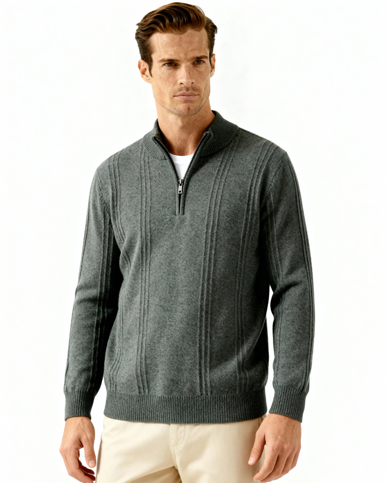 100% Cashmere Ribbed Half Zip - Montierri