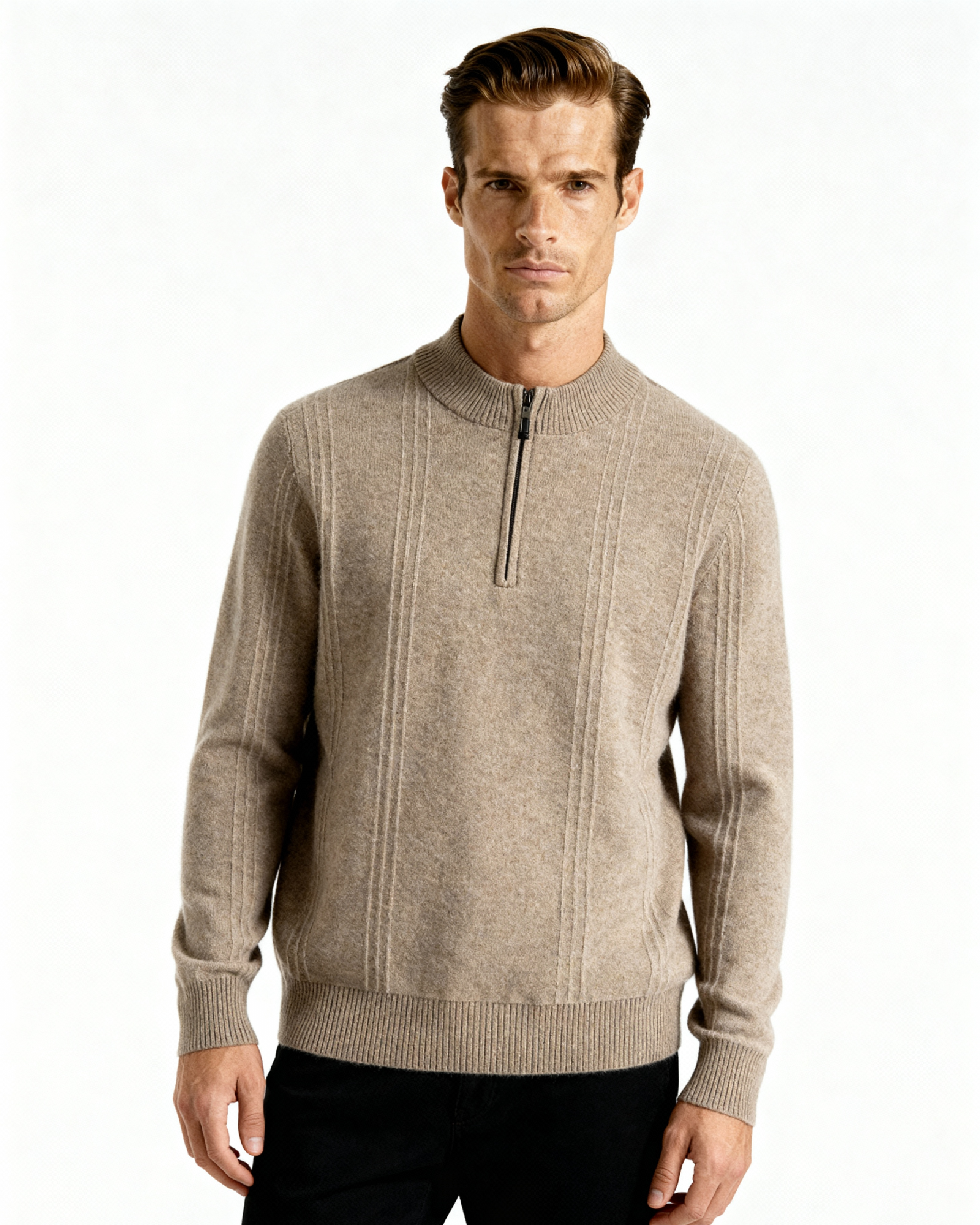 100% Cashmere Ribbed Half Zip - Montierri