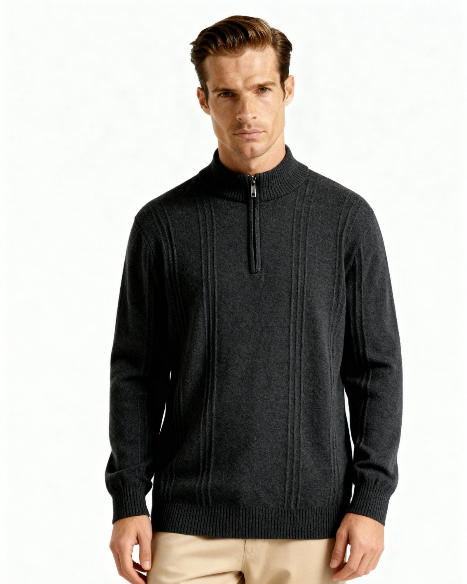 100% Cashmere Ribbed Half Zip - Montierri